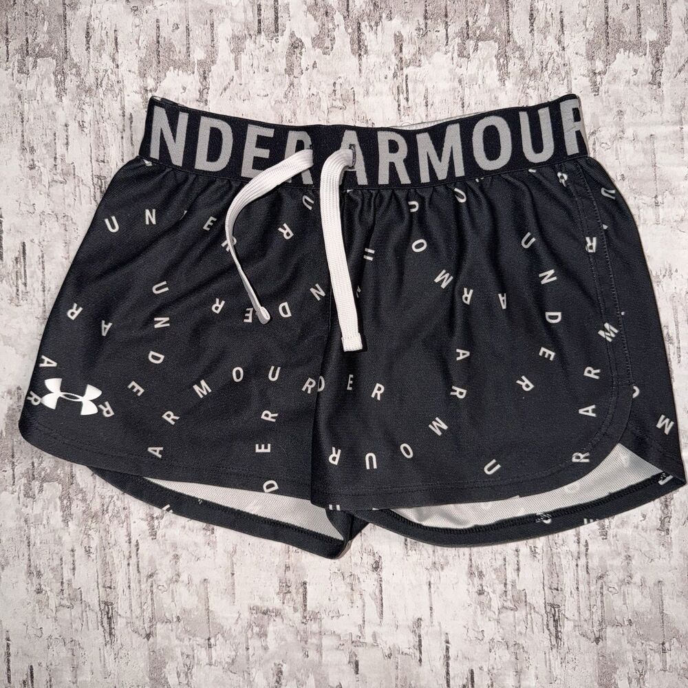Girls Under Armour HeatGear Loose Fit Play Up Printed Small Black Shorts